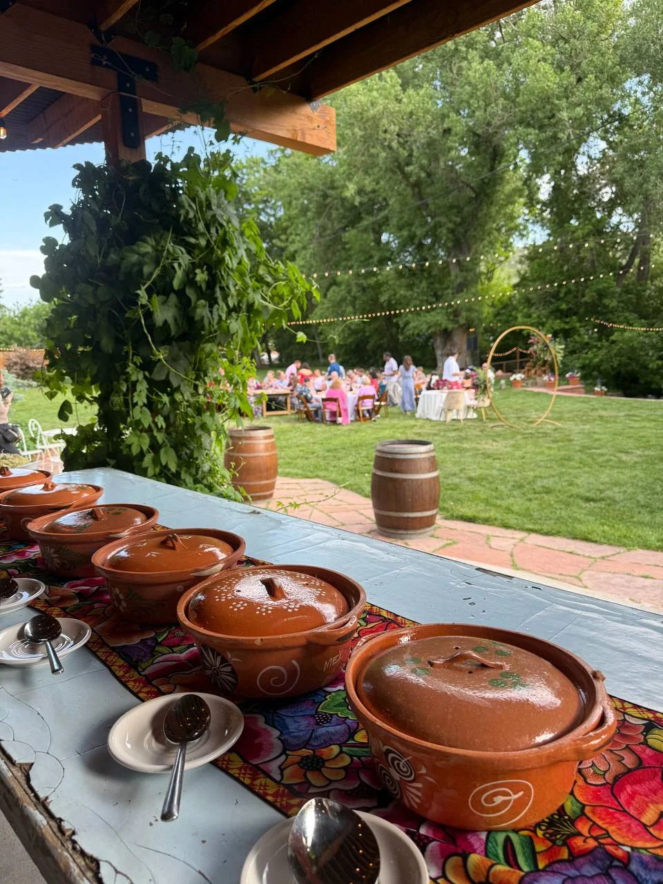 Taco bar overlooking a garden celebration